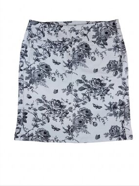 Chadwicks Floral Butterfly Denim Skirt Women 8 Toile Stretch Cottagecore